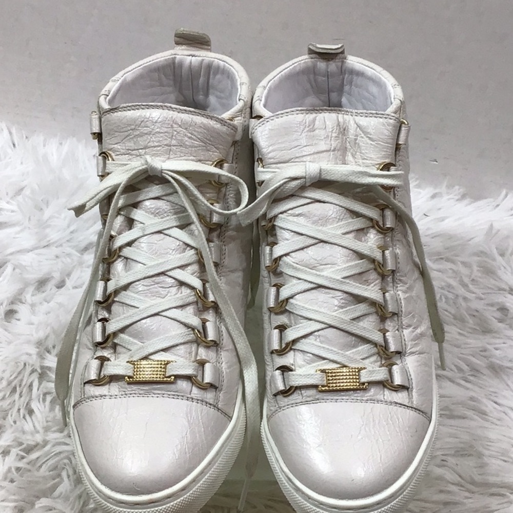 Balenciaga Arena white crinkle leather high top sneakers in box 37 - Picture 2 of 12